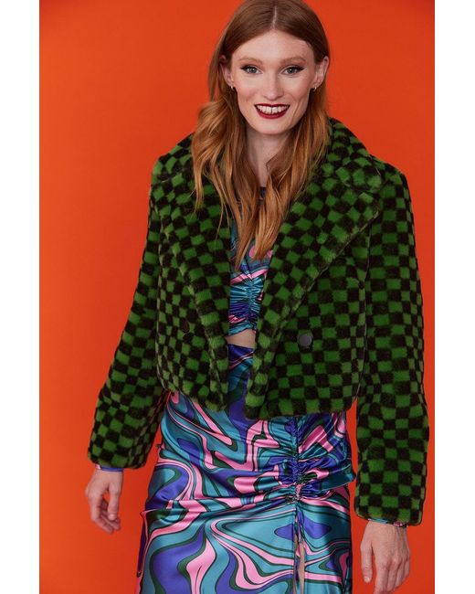 Jayley Green Cropped Faux Fur Jacket