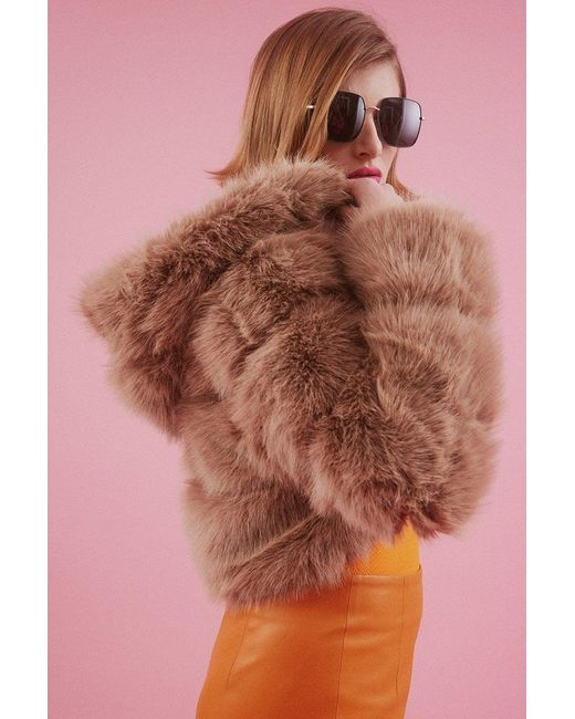 Jayley Pink Hooded Bamboo Faux Fur Puffer Coat