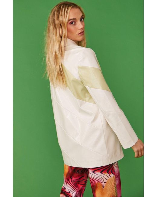 Jayley Green Faux Leather Contrast Blazer