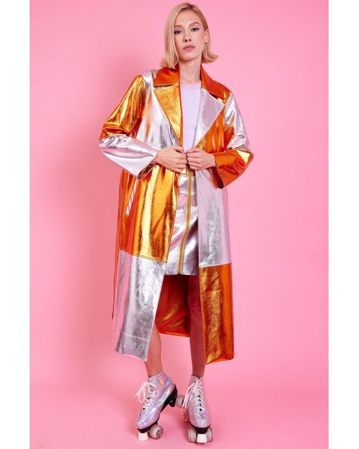 Jayley Pink Metallic Hand Cut Patchwork Trench Coat
