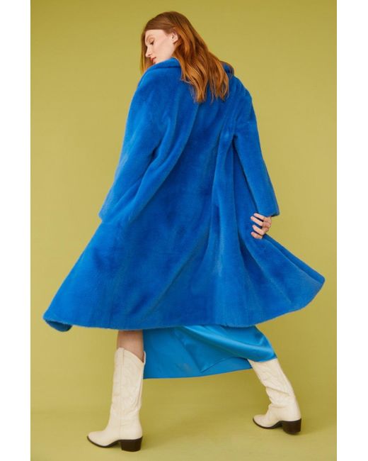 Jayley Blue Faux Fur Midi Coat