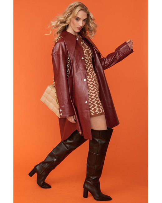 Jayley Orange Oversized Shacket With Exaggerated Collar