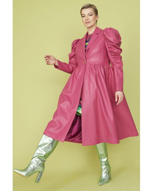 Jayley Pink Eco Leather Grande Trench Coat