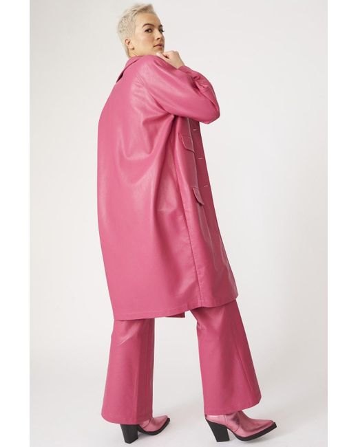 Jayley Pink Tencel Blend Eco Leather Trench Coat