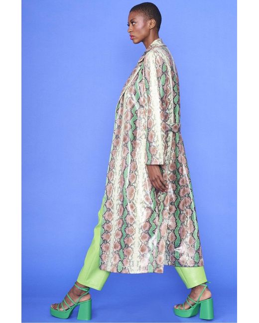 Jayley Blue Snake Print Beltedtrent Coat
