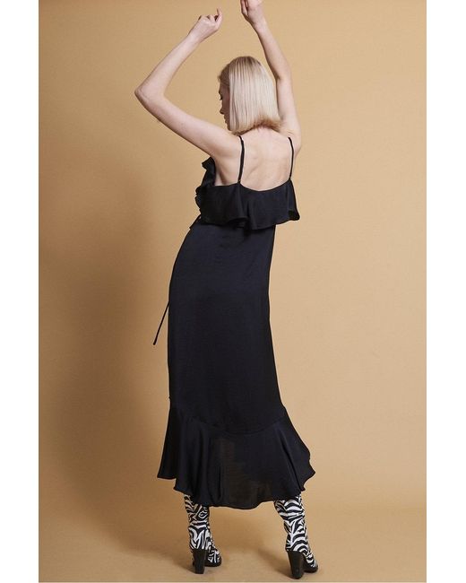 Jayley Black Silk Blend Maxi Ruffle Dress