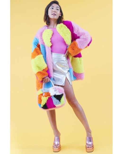 Jayley Orange Faux Fur Multi-Coloured Coat