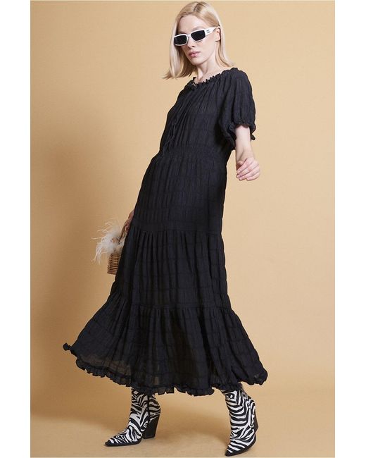 Jayley Blue Silk Blend Maxi Ruffle Dress