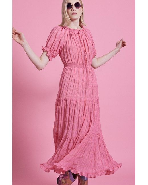 Jayley Pink Silk Blend Maxi Ruffle Dress
