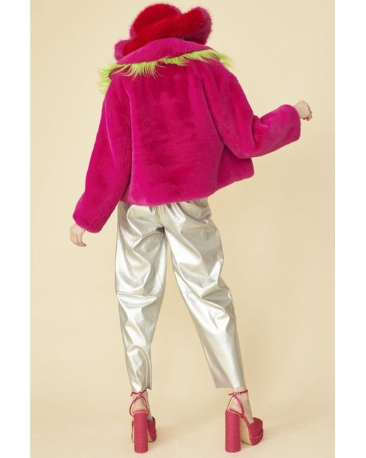 Jayley Pink Cropped Knitted Faux Fur Jacket
