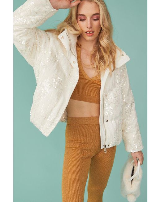 Jayley Brown Sequin Puffer Jacket
