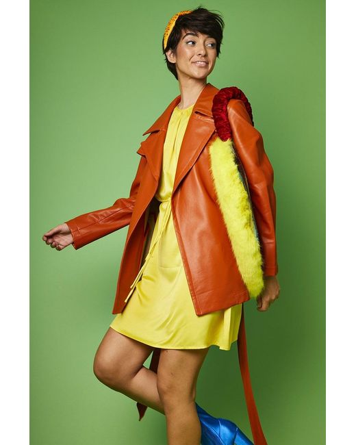 Jayley Green Eco Leather Midi Trench Coat
