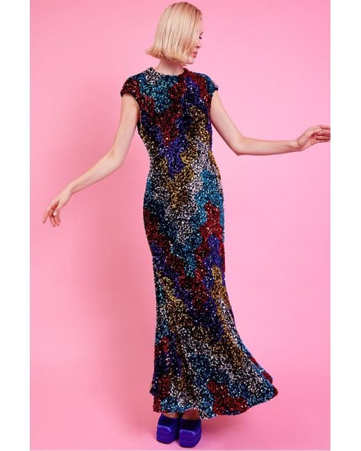 Jayley Pink Multi Sequin Fish Tail Maxi Dress