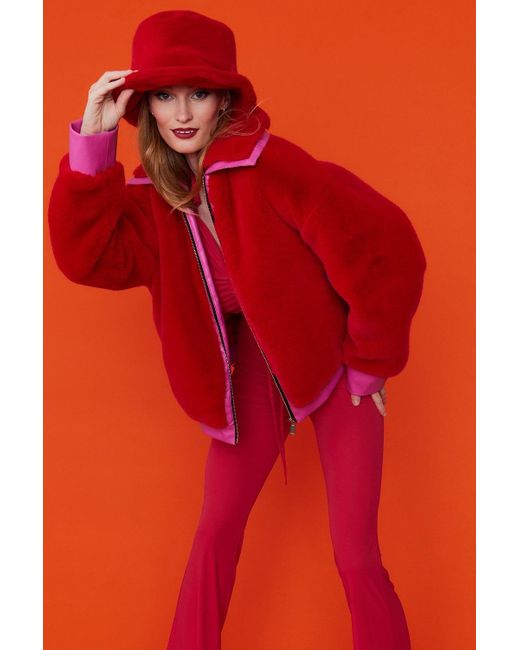 Jayley Orange Faux Fur Bomber Jacket