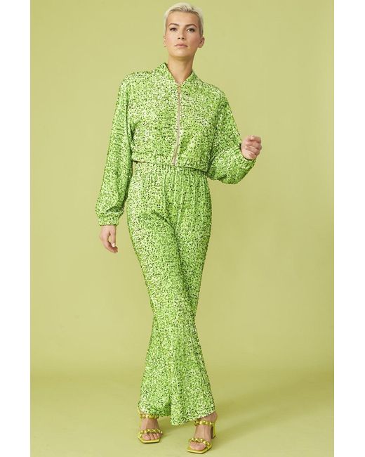 Jayley Green Sequin Trousers With Elasticated Waste