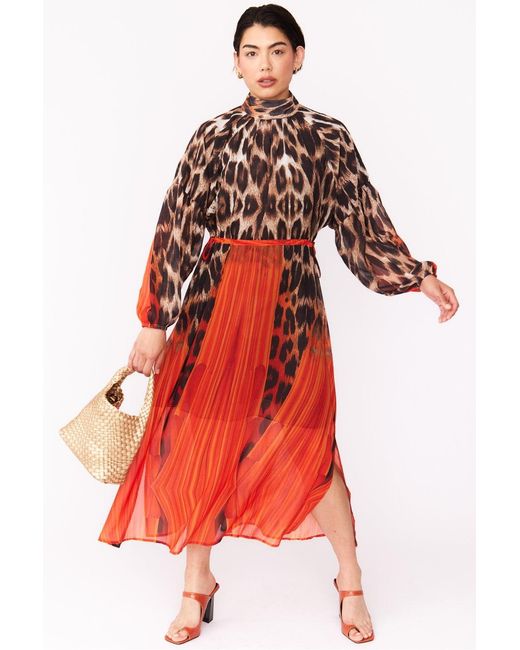 Jayley Red Silk Blend Leopard Maxi Dress