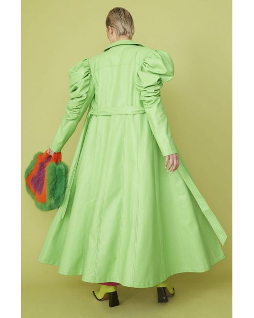 Jayley Green Lime Eco Leather Grande Trench Coat