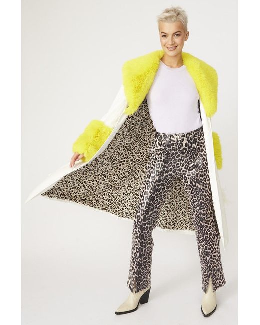 Jayley Metallic Trench Style Belted Coat With Faux Fur Cuffs And Collar