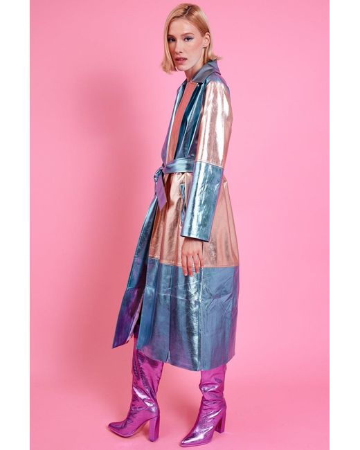 Jayley Pink Metallic Hand Cut Patchwork Trench Coat