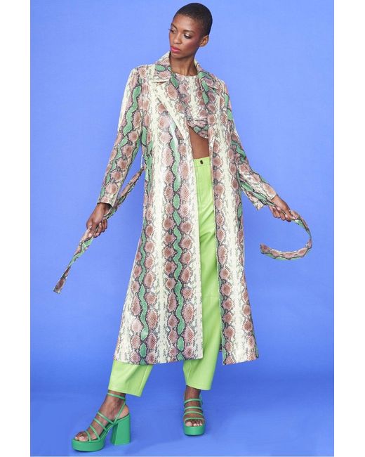 Jayley Blue Snake Print Beltedtrent Coat