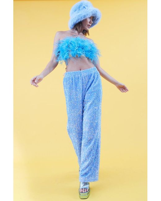 Jayley Blue Mint Sequin Trousers With Elasticated Waste