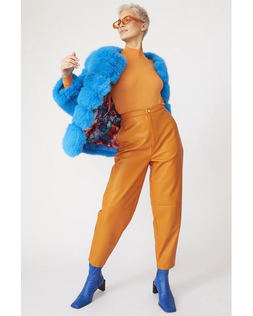 Jayley Blue Faux Fur Striped Gaga Coat