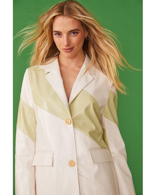 Jayley Green Faux Leather Contrast Blazer