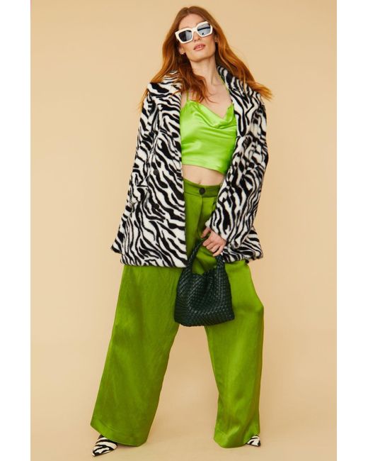Jayley Green Zebra Faux Fur Oversized Coat