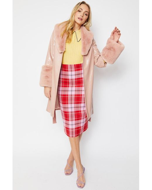 Jayley Pink Luxury Faux Leather Aubrey Coat With Detachable Faux Fur C