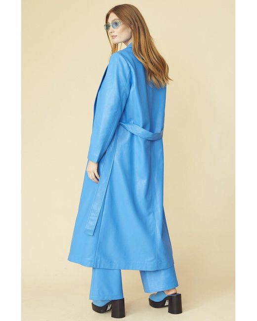 Jayley Blue Eco Leather Trench Coat