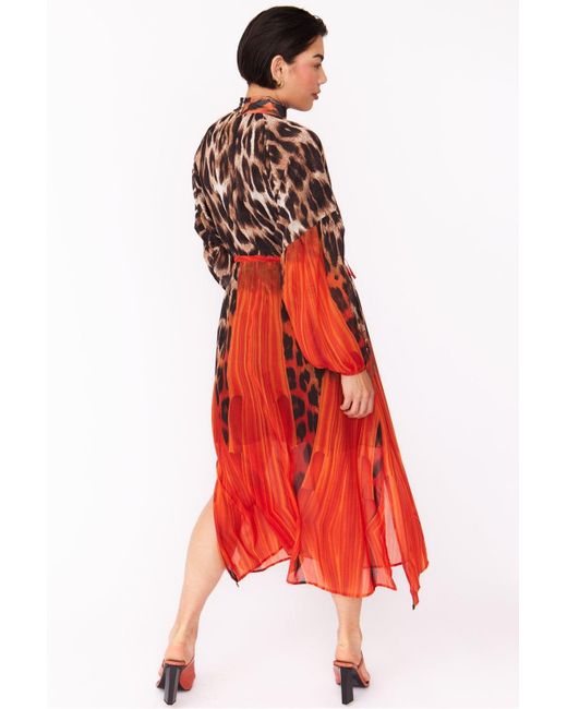 Jayley Red Silk Blend Leopard Maxi Dress