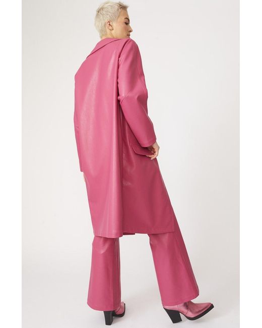 Jayley Pink Tencel Blend Eco Leather Trench Coat