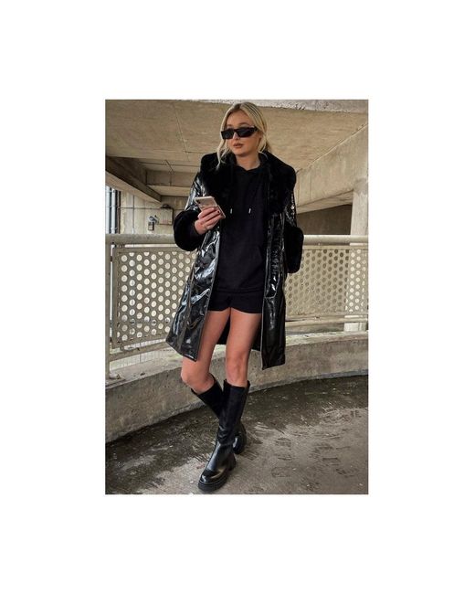 Jayley Green Luxury Faux Leather Aubrey Coat With Detachable Faux Fur