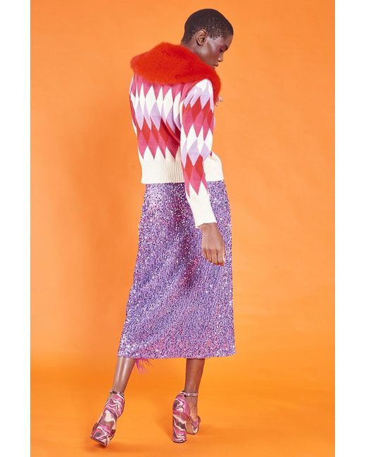 Jayley Diamond Design Banana Peel Cardigan Multi-Coloured With Faux Fu