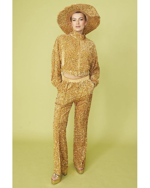 Jayley Yellow Sequin Cropped Biker Jacket