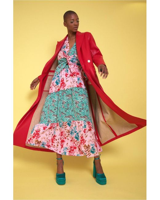Jayley Orange Eco Leather Maxi Trench Coat