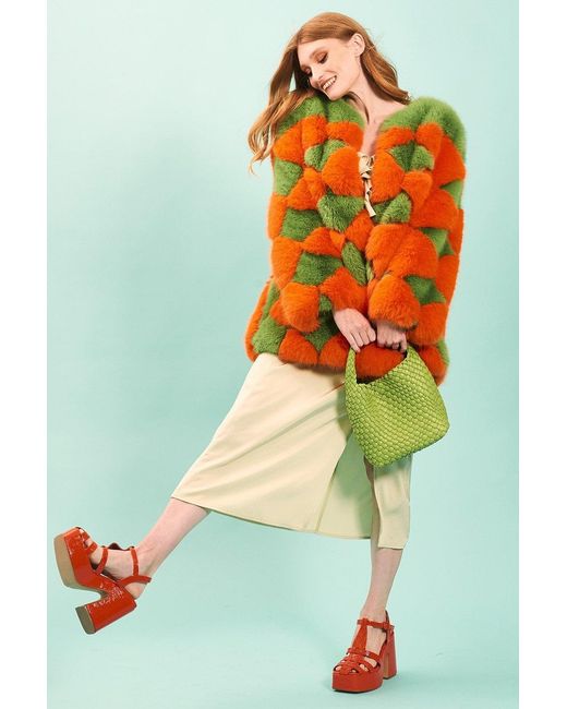 Jayley Green Delilah Diamond Faux Fur Coat