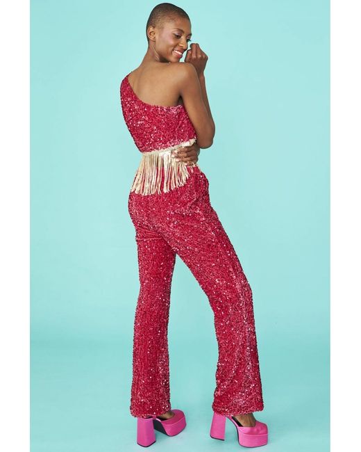 Jayley Pink Sequin One Shoulder Cropped Top With Sequin Tassels Size
