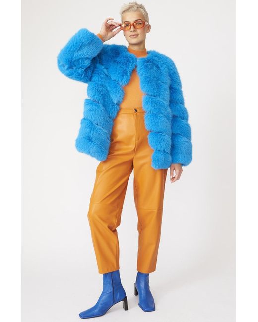 Jayley Blue Faux Fur Striped Gaga Coat
