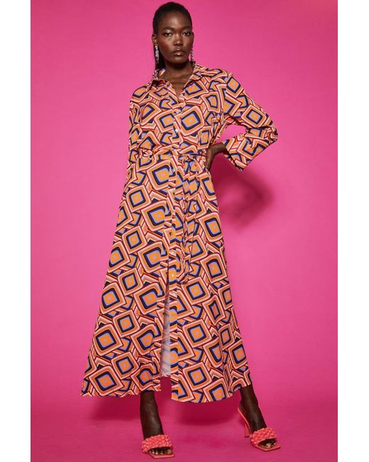 Jayley Red Silk Blend Maxi Shirt Dress