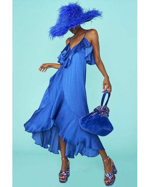 Jayley Blue Silk Blend Maxi Ruffle Dress