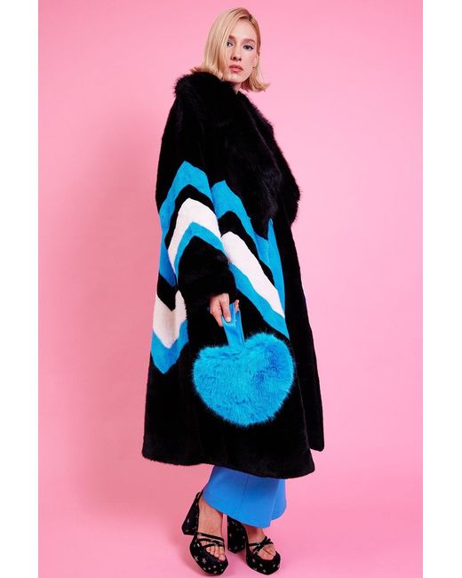 Jayley Blue Handmade Eco Faux Fur Electric Coat