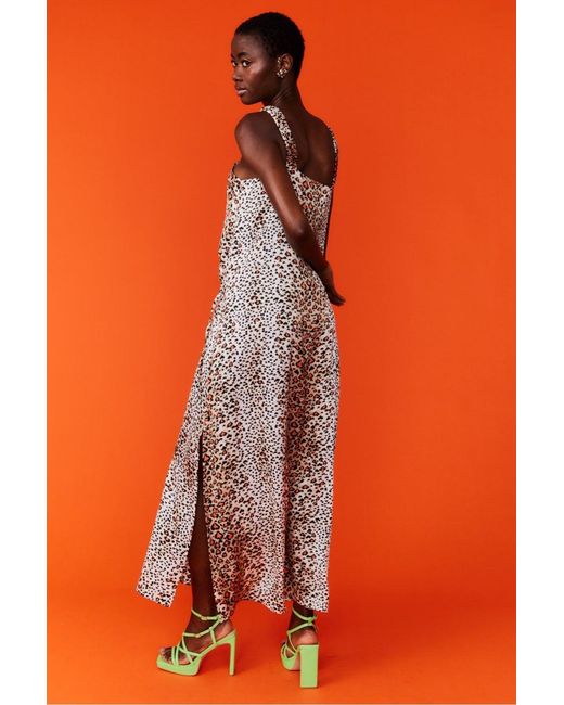 Jayley Orange Silk Blend Animal Print Maxi Tea Dress