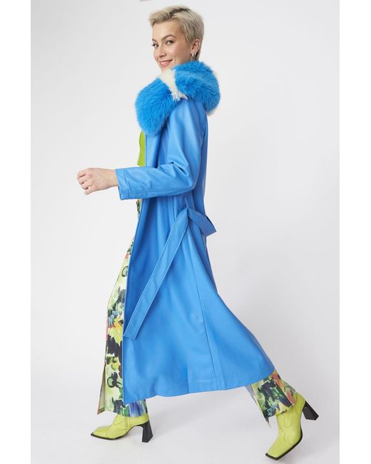 Jayley Blue Tencel Blend Eco Leather Trench Coat