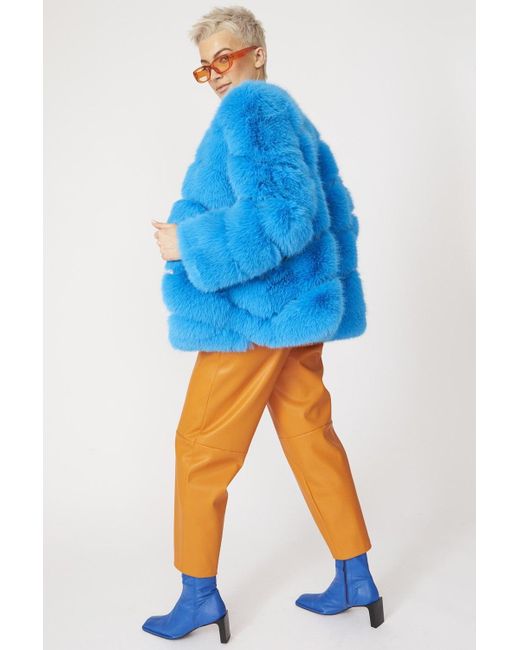 Jayley Blue Faux Fur Striped Gaga Coat