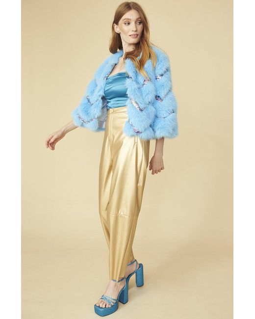 Jayley Blue Bamboo Sequin Eco Faux Fur Coat