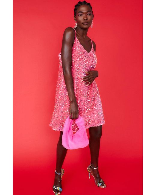 Jayley Pink Sequin Cami Ruffle Dress