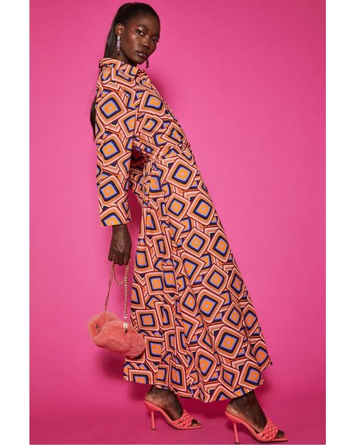 Jayley Red Silk Blend Maxi Shirt Dress