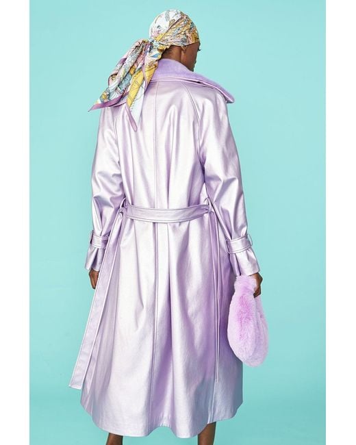 Jayley Green Lilac Faux Suede Metallic Maxi Trench Coat