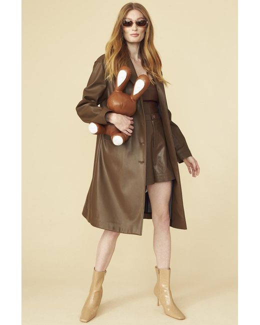 Jayley Yellow Chocolate Eco Leather Trench Coat
